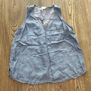 Everlyn Womens Chambray V-Neck Tank Top Sleeveless Pullover Lyocell Blue Size S